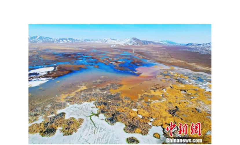 航拍新疆阿勒泰地区富蕴县可可托海国家湿地公园。