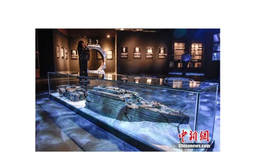 广东省博物馆展出的泰坦尼克号沉船遗址复原模型。
