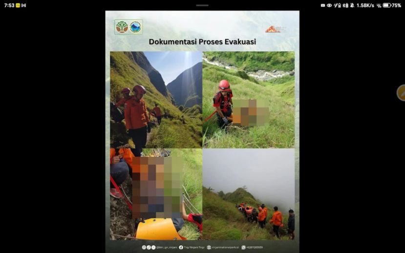 登山客印尼林贾尼火山失足坠落山谷身亡  遗体从80公尺深的山谷移出