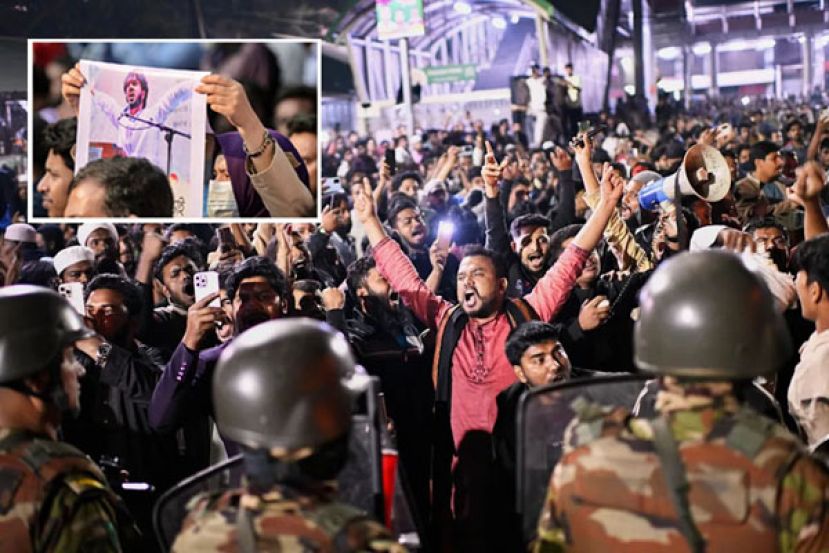 哈迪的死讯传回孟加拉，愤怒的民众走上街头示威抗议。