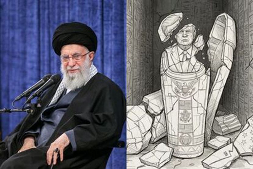 哈米尼PO文，将特朗普画成石棺。