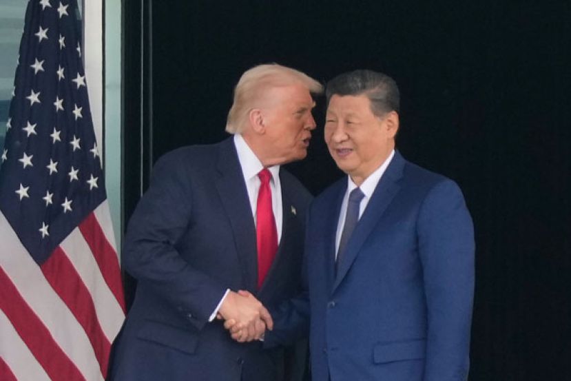 美国总统特朗普、中国国家主席习近平先前在韩国会晤。