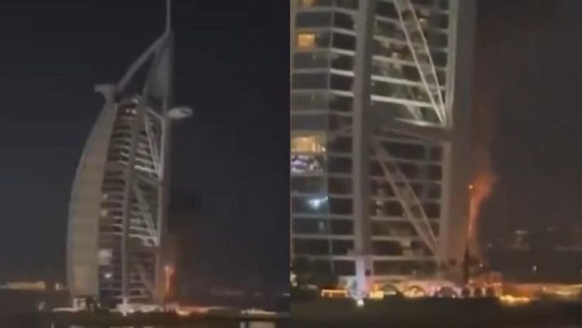 杜拜知名帆船饭店遭遇无人机攻击，起火燃烧。